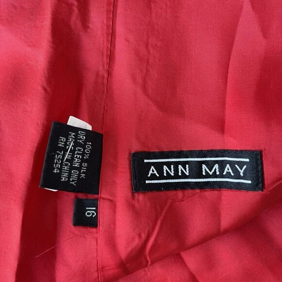 Vintage ANN MAY Woven Silk Skirt Suits Size 16 Red Single Button Career Holiday - Picture 7 of 8